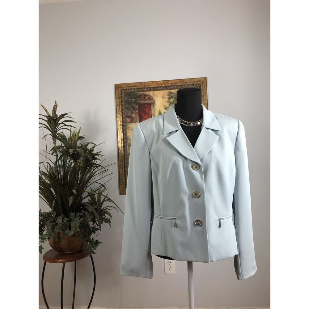 Le Suit New York Women Jacket 14 Clueless Preppy Office Siren Blue 3 Buttons